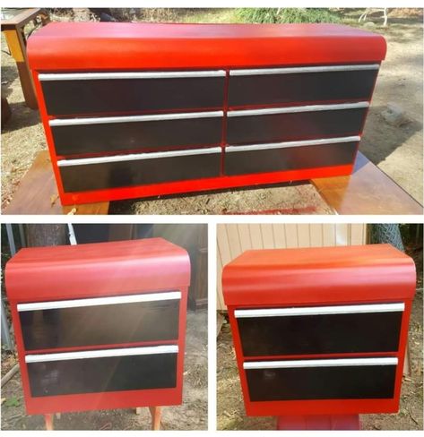 My diy boy's toolbox dresser and 2 nightstands! Dresser Toolbox Diy, Toolbox Dresser, Shady Hollow, Tool Box Diy, Dresser Design, Diy Furniture Hacks, Man Caves, Furniture Hacks, Repurposed Furniture Diy