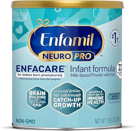 Amazon.com: Enfamil NeuroPro EnfaCare High Cal Premature Baby Formula Milk-Based with Iron, Brain-Building DHA, Vitamins & Minerals for Immune Health, Powder Can, 13.6 Oz (Package May Vary) : Baby Enfamil Neuropro, Brain Vitamins, Formula Milk, Kids Menu, Premature Baby, Baby Formula, Immune Health, Baby Things, Baby Food