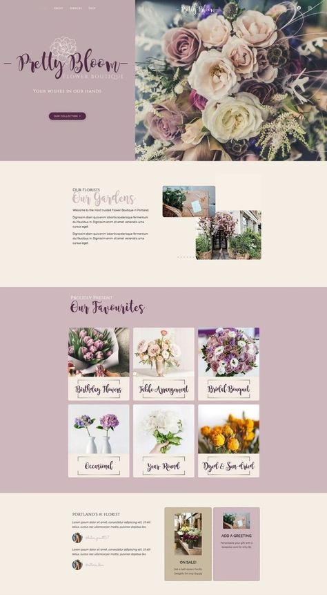 Easily customized and personalized Flower Website Design Inspiration, Floral Website Design, Web Page Design Layout, Flower Website Design, Flower Website, Webpage Design Layout, Floral Website, Florist Website, Elementor Templates