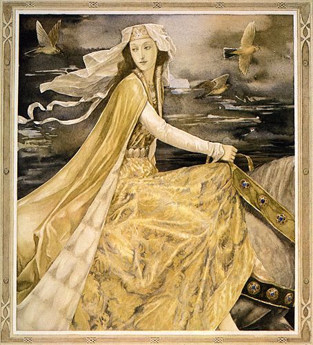 'Rhiannon' from the Mabinogion, painting by Alan Lee Alan Garner, Magical Illustration, Alan Lee, John Howe, Celtic Goddess, Celtic Mythology, Stevie Nicks, Gods And Goddesses, Sirens