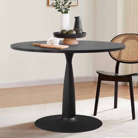 Gather around this sleek and modern Pedestal Round Dining Table, perfect for your eat-in kitchen or breakfast nook. Two Person Table, Black Pedestal Dining Table, 2 Person Table, Bistro Table Indoor, Small Kitchen Table, Black Round Table, Black Round Dining Table, Round Dining Table Set, Round Dining Table Sets