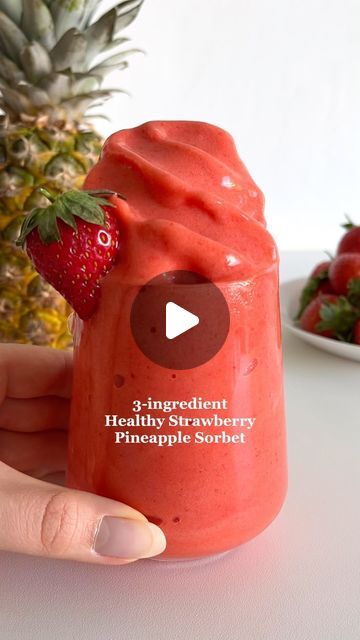 Selma | easy healthy recipes on Instagram: "3-ingredient Healthy Strawberry Pineapple Sorbet☀️
•
Recipe for two servings:
2 cups frozen strawberries (5dl / about 320g)
1 1/2 cups frozen pineapple chunks (3,5 dl / 250g)
juice of 1 lime
•
1. Put all the ingredients into a blender and mix until smooth
2. Serve immediately
•
•
•
#sorbet #sorbetrecipe #healthyicecream #healthydessert #healthydesserts #healthydessertrecipes #healthytreat #healthytreats #strawberrysorbet" Frozen Strawberries Recipes, Pineapple Sorbet Recipe, Frozen Strawberry Recipes, Pineapple Sorbet, Recipe For Two, Sorbet Recipe, Pineapple Chunks, Strawberry Sorbet, Detox Smoothie Recipes