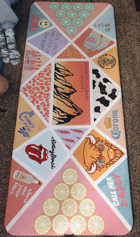 College Table Painting, Ping Tables Painted, Aesthetic Table Painting, College Beer Pong Table Diy, Disney Beer Pong Table, Girly Painted Beer Pong Table, Custom Pong Table Ideas, Painted Pong Table Boys, Painted Folding Tables College