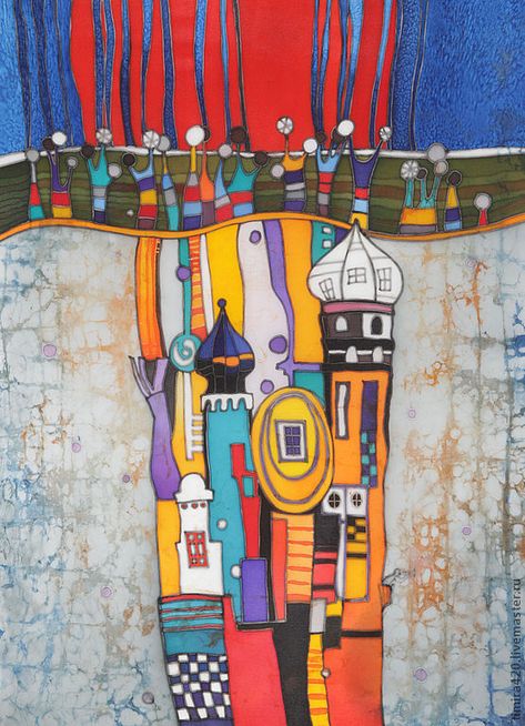 Hundertwasser Architecture, Hundertwasser Art, Contemporary Pottery, Art Theme, Drawing For Kids, Batik, Contemporary Art, Abstract Painting, Mosaic