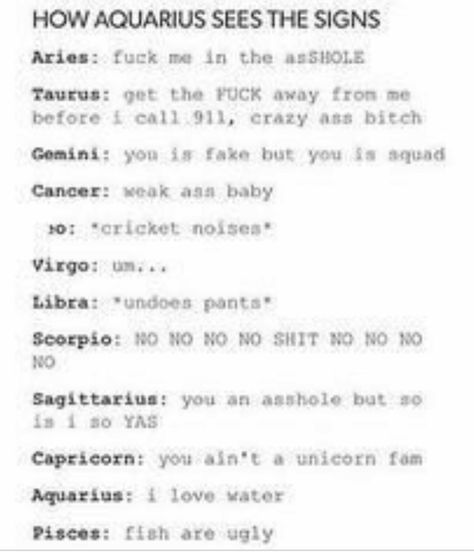 How Aquarius sees the signs How Aquarius Sees The Signs, How Sagittarius Sees The Signs, 30 Day Writing Challenge, Zodiac Signs Elements, Capricorn Horoscope, Zodiac Personality Traits, Zodiac Pisces, Signs Funny, Zodiac Society