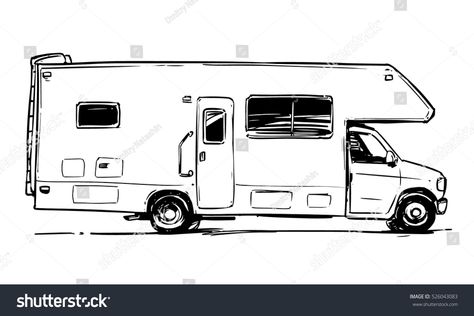 Hymer Ml I Bus Camper - Motorhome Sketch Camper Van Illustration, Camper Drawing, Van Illustration, Camping Preschool, Camper Art, Bus Camper, Vans Black And White, Call Art, Car Illustration