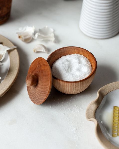 Maple Salt Cellar Sustainable Kitchen Design, Bunny Dishes, Salt Dish, Coconut Bowls, Building A Community, Kneading Dough, Dough Bowls, Farmhouse Pottery, Olive Oil Bottles