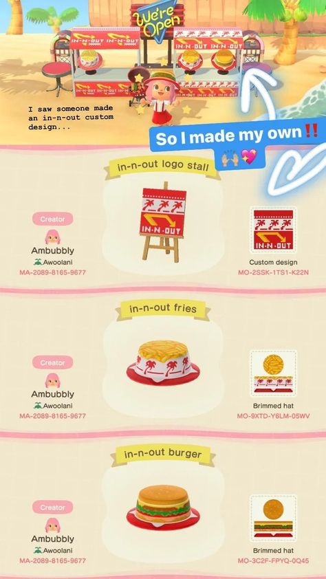 Burger Stand, In And Out Burger, Hello Kitty Phone Case, In N Out, Food Signs, Animal Crossing Qr Codes Clothes, Stall Designs, Animal Crossing Pocket Camp, Island Decor