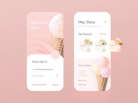 Ice Cream by Anastasia Marinicheva for Neentech on Dribbble Ux Trends, Ui Design Mobile, Ui Ux 디자인, Ice Cream Design, Mobile App Design Inspiration, App Interface Design, 카드 디자인, App Design Inspiration, App Interface