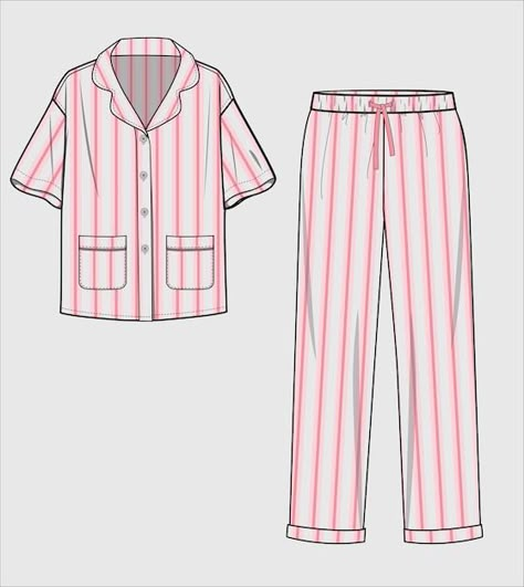 Vector kid girls and teen girls stripe p... | Premium Vector #Freepik #vector Sketch Images, Clothing Sketches, Pajama Fashion, Sleepwear Fashion, Flat Sketches, Girls Stripes, 1970s Fashion, Fashion Design Sketches, Pajama Top