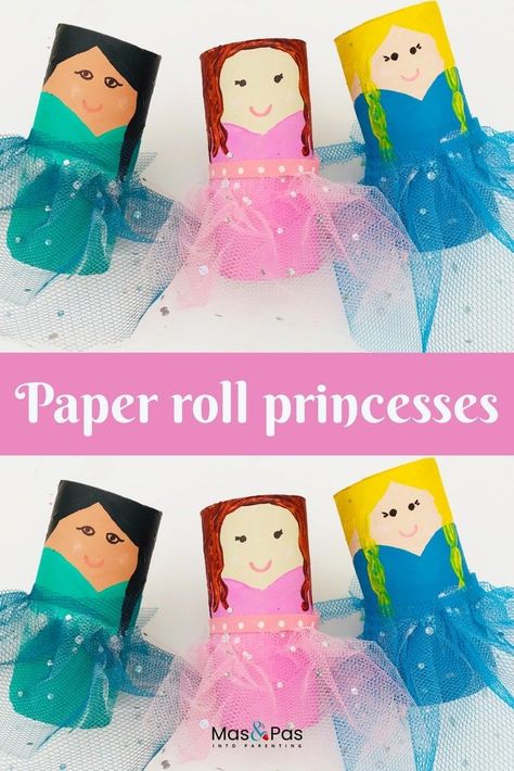 Transform a humble toilet roll into a pretty princess all dressed to go to the ball. A beautiful princess craft for kids. A gorgeous TP roll princess craft for fairytale mad children. The tulle netting adds a little bit of extra pizazz to this fairytale craft. #paperrollprincess #TProllprincess #princesstoiletpaperroll #princesstoiletroll #princesstoiletrollcraft Easy Princess Crafts Preschool, Toilet Paper Roll Fairy House, Toilet Paper Roll Castles, Princess Toilet Paper Roll Craft, Castle Out Of Toilet Paper Rolls, Princess Crafts For Kids, Fairytale Crafts, Fairy Tale Crafts, Princess Crafts