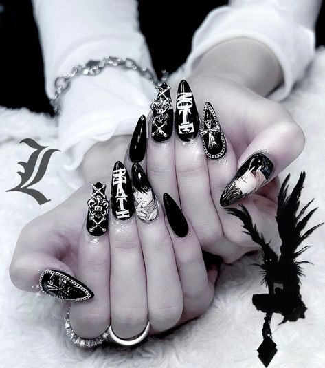 Vkei Nail, Deathnote Nails, Vkei Nails, Vkei Style, Makeup Suggestions, Jirai Kei, Gothic Nails, Anime Nails, Goth Nails