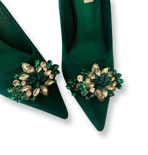 Stunning Green Embellished Bridal Wedding Shoes Soft Velvet Style Finish Very Elegant and Dashing Perfect Wedding Day Shoe Heel Height - 10cm  High for Elegance Perfect for Comfort Sizes: UK 3-8 (EU 36-43) Beautifully Presented with Tissue Wrap Green Bridal Heels, Green Bridal Shoes, Embellished Green Heels For Evening, Elegant Green Pointed Toe Wedding Shoes, Green Dress Shoes, Glamorous Green Embellished Heels, Bridal Shoes Green, Emerald Green Shoes, Silver Wedding Shoes