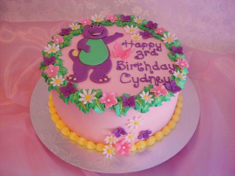 Barney themed buttercream cake Barney Cake Ideas, Barney Party Ideas, Barney Birthday Cake, Barney Birthday Party, Barney Cake, Barney Party, Barney Birthday, Angel Food Cake Desserts, Purple Cakes