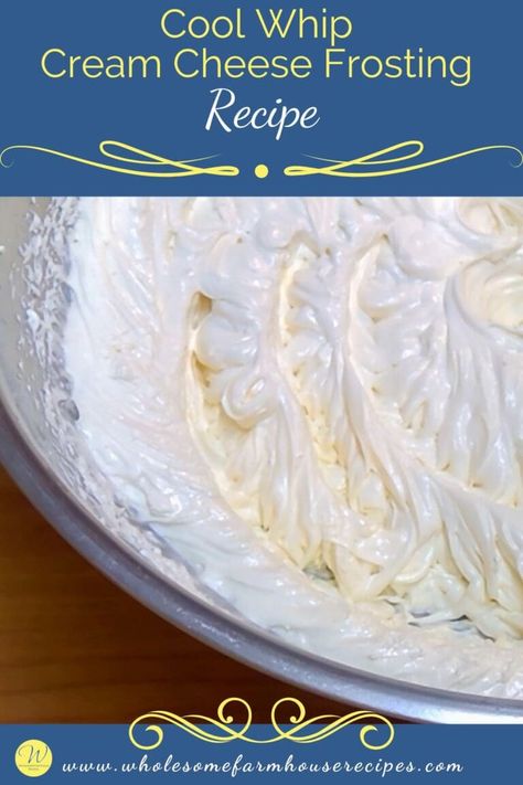 Cool Whip Cream Cheese Frosting Recipe Cool Whip Icing Recipe, Cool Whip Cream Cheese Frosting, Melt In Your Mouth Cake Recipe, Whipped Cream Cheese Frosting Recipe, Whipped Icing Recipes, Diy Whipped Cream, Powdered Sugar Frosting, Pudding Frosting, Cool Whip Frosting