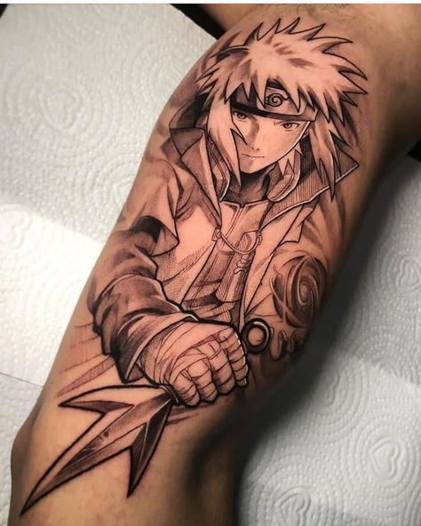 AnimeTattoo 🇺🇸🇧🇷🇻🇪🇵🇪🇯🇵🏯 on Instagram: “Minato Namikaze ⚡ credit @j.araujoo 💪  Follow me and Tag your. Otaku Friends to the best Anime Tattoo account 😍🆒 @AnimeTatto 🆒🎏 @AnimeTatto…” Fourth Hokage Tattoo, Minato Tattoo Design, Minato Namikaze Tattoo, Minato Tattoo Ideas, Minato Tattoo, Black Men Tattoos, Garter Tattoo, Hawk Logo, Ankle Bracelet Tattoo