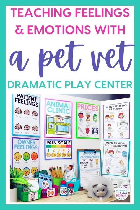 Pet Vet Dramatic Play, Play Vet Clinic, Vet Clinic Dramatic Play, Vet Dramatic Play, Clinic Dramatic Play, Doctor Dramatic Play, Play In The Classroom, Teach Feelings, Dramatic Play Activities