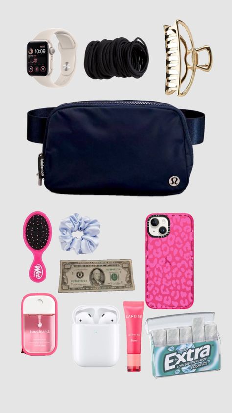 belt bag? School Gym Bag Essentials, What To Put In Ur Lululemon Belt Bag, What's In My Belt Bag, What’s In My Belt Bag, What To Put In Your Lululemon Belt Bag, Lululemon Belt Bag Essentials, Belt Bag Essentials, Electronics Aesthetic, Lulu Belt Bag