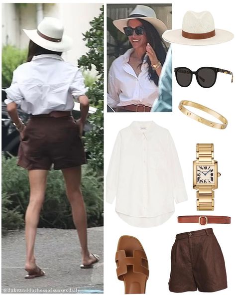 Hermes Summer Outfit, Megan Markle 2023, Meghan Markle 2023, Hermes Oran Sandals Outfit, Hermes Summer, Hermes Outfit, Suits Meghan, Bracelets Cartier, Cartier Tank Watch