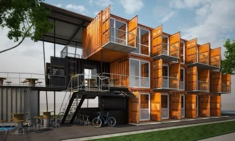 Shipping Container Apartment, Container Shop Design, Container Resort, Repair Shop Design, Kos Hotel, Container Van House, Container Hotel, Real Estate Investing Rental Property, Container Van