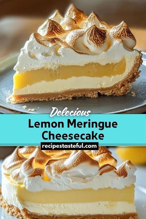 A delightful dessert that combines tangy lemon, creamy cheesecake, and airy meringue, creating a heavenly treat perfect for any occasion. Fluffy Meringue, Fried Wonton, Meringue Cheesecake, Lemon Desserts Easy, Rangoon Dip, Crab Appetizer, Wonton Chips, Meringue Topping, Lemon Meringue Cheesecake