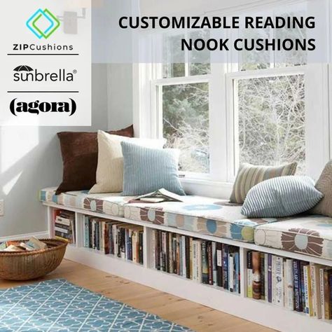 Custom Size Sunbrella Window Seat Indoor Bench Cushion - Etsy Australia Reading Nook Window, Diy Bookshelf Design, Indoor Bench Cushions, Outdoor Sofa Cushions, Window Seat Design, Storage Bench Seating, Clean House Schedule, Books Decor, Window Benches