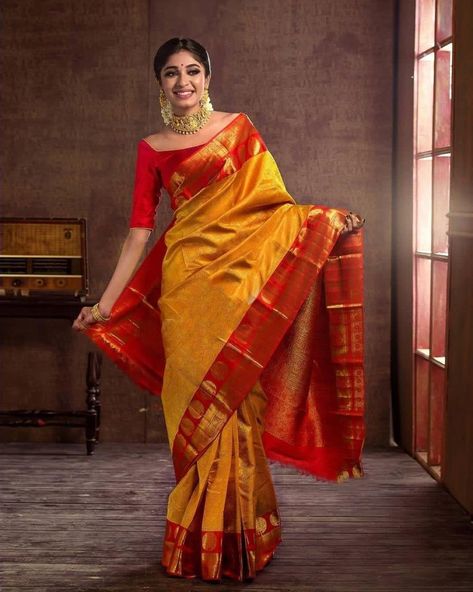 RAS 55104 SINGLES AVAILABLE. Fabric Type: Banarasi SofT Silk Saree Saree Length 5.5 Meter Blouse Length 0.8 Meter Colour::1 Parfect Weight::636gm Haldi Sari, Saree For Wedding Guest, Traditional Saree Blouse, Sari Traditional, Saree For Wedding, Yellow Saree, Traditional Saree, Blouse Saree, Madhuri Dixit