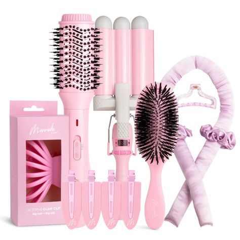 The Bestsellers Bundle by Mermade Hair is our edit of the top trending products our customers love the most! From the TikTok famous Heatless Curls Kit to the celebrity-obsessed Blow Dry Brush, this bundle has it all. Bundle Includes: -Blow Dry Brush pink -32mm waver pink -Heatless Curls Kit -Jumbo No Crease Clips -Octopus Clip -Styling Brush Christmas Girly Wishlist, Curly Hair Tools, Teen Hair, Hair Irons, Bounce Curl, Pink Tools, Tiny Room, Tiktok Famous, Tiktok Trends