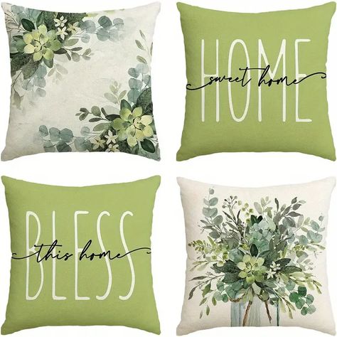 4pcs Linen Throw Pillowcases Eucalyptus Leaf Green Throw Pillow Covers For Living Room Bedroom Sofa Home Decor No Pillow Insert 18 18in | Don't Miss These Great Deals | Temu Rustic Throw Pillows, Seasonal Pillows, Plush Flower, Green Throw Pillow, Feuille Eucalyptus, Spring Pillows, Green Throw, Contemporary Throw Pillows, Sofa Pillow Covers