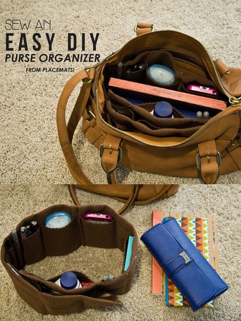 five sixteenths blog: Make it Monday // Easy Purse Organizer DIY from Placemats Purse Organizer Pattern, Diy Clothes Organiser, Diy Purse Organizer, Make It Monday, Purse Organizer Insert, Organizer Diy, Purse Insert, How To Make Purses, Purse Organizer