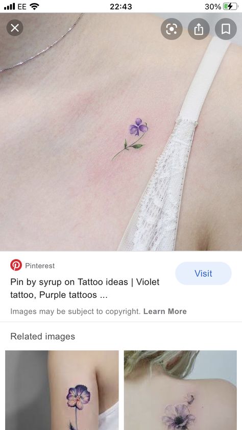 New Tatoo2023, Small Violet Flower Tattoo Simple, Violet Collarbone Tattoo, Common Blue Violet Tattoo, Violet Watercolor Tattoo, Violet Name Tattoo, Simple Violet Flower Tattoo, Small Lilac Tattoo, Viola Tattoo