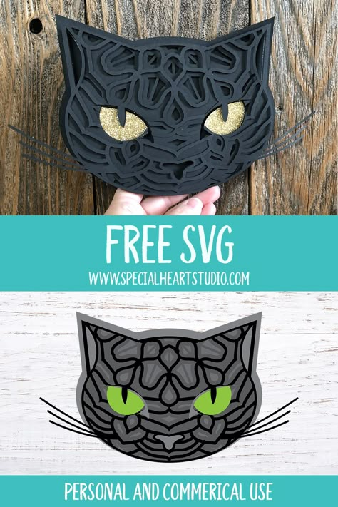 Layered Paper Svg Free, 3d Halloween Cricut Projects, Fall Cardstock Crafts, Free Layered Papercut Svg, Halloween Layered Svg, How To Make A Multi Layer Svg, Diy Black Cat Decor, Svg Layered Free, Layered Cardstock Cricut Projects