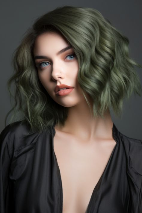 Unique Trending hairstyle ideas|hairstyles for thinning hair For Women Olive Blonde Hair, Green Hair Women, Muted Hair Color, Olive Green Hair Color, Olive Hair Colour, Olive Green Hair, Trending Hair Colors, Boho Chic Hairstyles, Fantasy Hair Color