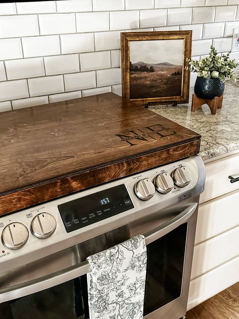 Transform your kitchen with a contemporary and rustic touch. Our stove covers expand your counter space and declutter your stovetop. Elevate your kitchen's style with our handcrafted noodle board while also providing a convenient place to store spices and decor. Need assistance with measuring? Check out our helpful measuring guide.This noodle board is stained a beautiful warm brown and laser engraved with an adorable farmhouse kitchen chicken with the inset painted a soft ivory. Flat-style comes Stove Covers Wooden Diy, Above The Stove Decor, Noodle Board Sayings, Gas Stove Top Covers, Stove Decor, Stove Covers, Gas Stove Top, Noodle Board, Stove Top Cover