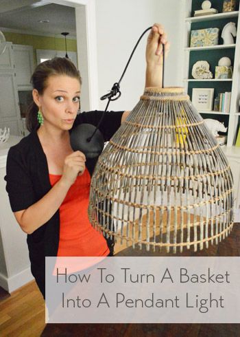 How To Turn A Basket Into A Pendant Light | Young House Love Diy Pendant Light, Make A Lamp, Diy Light Fixtures, Plug In Pendant Light, Young House, Young House Love, Modern Pendant Lamps, Basket Lighting, Outdoor Pendant Lighting