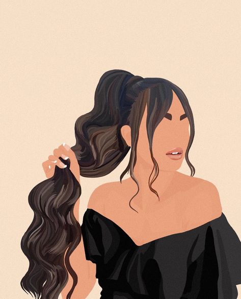 Beautiful Hair Illustration, Woman Illustration Wallpaper, Hair Wallpaper Aesthetic, Long Hair Illustration, Woman Portrait Illustration, Hair Illustration, Print Design Art, Princess Pictures, Hair Icon