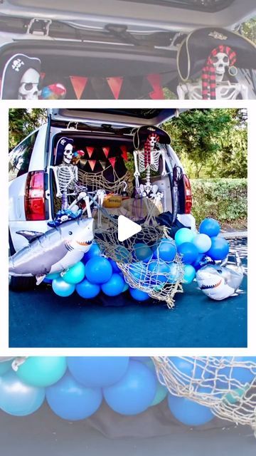 C A S S I D Y C L A R K on Instagram: "Throw back to this fun Trunk-or-Treat theme… balloons make everything more fun! Even pirates! 🏴‍☠️☠️ This one was a favorite! Anyone else trunk-or-treating this year? 🚘🚙 Are you decorating your trunk? 🎉 • • • • • • • • • #trunkortreat #trunkortreat🎃 #halloween #trickortreating #trunkortreatideas #piratetheme #piratesofthecaribbean #piratesofthecarribean #balloondecor #blackpearl #buriedtreasure" Trunk Or Treat Halloween, Diy Halloween Skeleton, Trunker Treat Ideas, Trunk Or Treat Ideas, Halloween Skeleton Decorations, Halloween Party Ideas, Skeleton Decorations, Treat Ideas, The Trunk