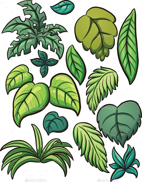 Tropical Leaves Jungle Theme Drawing, Jungle Drawings, Tropical Leaves Drawing, Leaf Drawing Easy, Tropical Cartoon, Cartoon Leaves, Leaf Vector Illustration, Leaves Cartoon, Leaf Clip Art