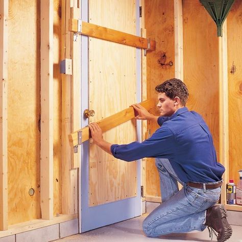 Safe Home Security, Garage Entry Door, Garage Security, Burglar Proof, Shtf Preparedness, Mediterranean Living, Home Security Tips, Garage Entry, Wooden Garage