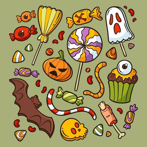 Halloween Candy Drawing, Candy Illustration, Candy Drawing, Spooky Candy, Candy Collection, Halloween Coloring Pages, Preschool Ideas, Halloween Home Decor, Vector Hand