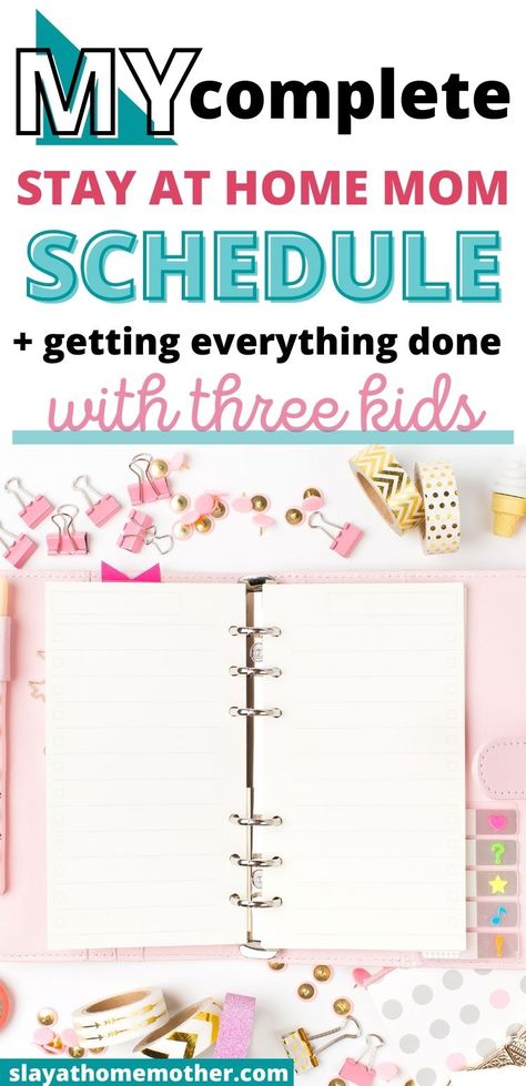 See how I manage working, housework, and taking care of our three kids with my simple sun up to sun down stay at home mom schedule! #sahm #slayathomemother #workfromhome Mom Daily Routine Stay At Home, Stay At Home Mom Routine Daily Schedules, Stay At Home Mom Planner, Summer Stay At Home Mom Schedule, Stay At Home Mom Cleaning Schedule, Weekly Activity Schedule For Kids, Homemaking Schedule Daily Routines, Sahm Homeschool Schedule, Sahm Cleaning Schedule