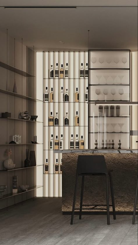 Modern Wine Bar Design, Wine Section In Home, Winery Design Interior, Cave Vin, Cave A Vin, Wine Shop Interior, Wine Bar Design, Bar Design Home, At Home Bar