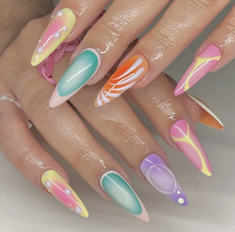 Unique Nail Ideas, Pink Tip Nails, Nails Yellow, Nail Prep, Edgy Nails, Summery Nails, Set Ideas, Nails Blue, Nails Pink