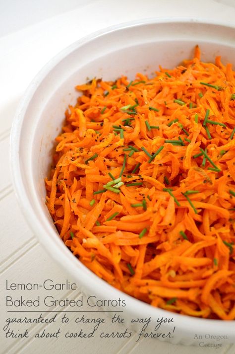 Lemon Garlic Baked Grated Carrots - an amazingly easy & flavorful side dish: http://anoregoncottage.com/baked-grated-carrots/ Shredded Carrot Recipe, Easy Baked Potato, Slow Cooked Chicken, Cooked Carrots, Carrot Recipes, Shredded Carrot, Roasted Carrots, Veggie Dishes, Veggie Sides