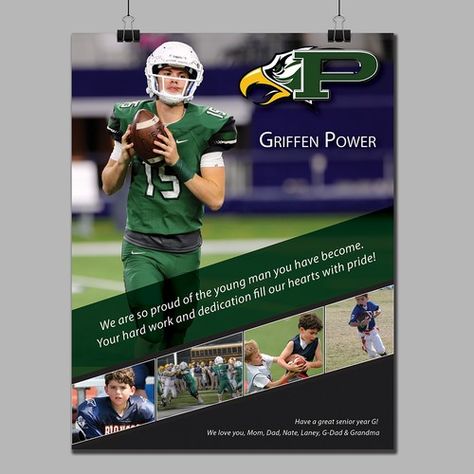 Creative Football Posters, Sports Program Ad Ideas, Defense Posters Football, Senior Football Program Ad Ideas, High School Football Program Ad Ideas, Senior Football Ads From Parents, Senior Ads For Football Program, Football Program Ad Ideas, Football Academy Poster