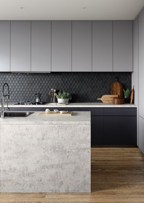 Find your interior design inspiration for Kitchen Bathroom with Laminex Inspiration Gallery. Urban Style Kitchen, Timber Kitchen, Urban Kitchen, Concrete Kitchen, Classic Kitchen, Dark Interiors, Kitchen Inspiration Design, Grey Kitchen, Kitchen Cabinetry