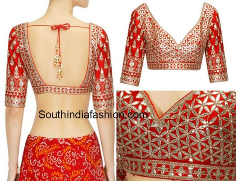 Gota Patti Work Blouse - South India Fashion Bridal Saree Blouse Designs, Bridal Saree Blouse, Gota Patti Work, Backless Blouse Designs, Lehenga Blouse Designs, New Blouse Designs, Sari Blouse Designs, Indian Saree Blouses Designs, Blouse Designs Indian