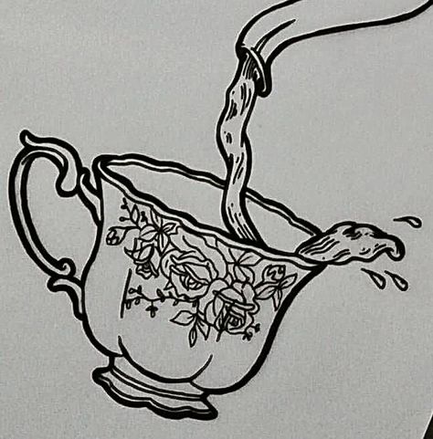 Simple Tea Cup Drawing, Tea Pot Sketch, Tea Pot Drawing, Tea Pot Tattoo, Elegant Sketches, Teapot Drawing, Teapot Tattoo, Tea Cup Drawing, Cream Drawing