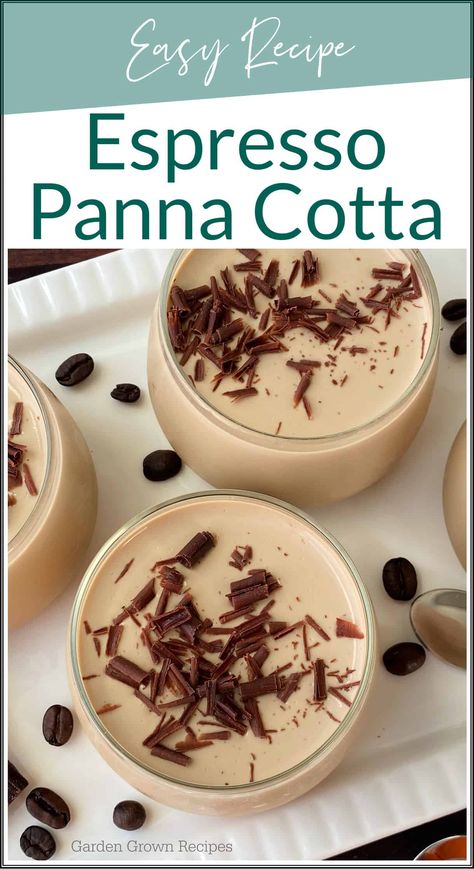 This espresso panna cotta recipe is so easy to make with only a few basic ingredients. This is the perfect creamy dessert everyone will love. Panna Cotta Natashas Kitchen, Pan A Cotta, Penna Cotta Recipes, Vegan Panacotta Recipe, Marscapone Mousse Recipes, Panda Cotta Recipe, Coconut Panna Cotta Recipe, Coffee Dessert Ideas, Panacotta Recipe Easy