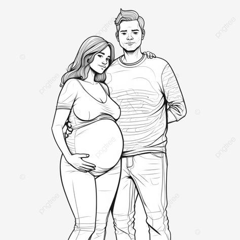 Family Photo Drawing, Pregnant Sketch, Pregnancy Drawing, Couple Line Art, Elsa Coloring, Elsa Coloring Pages, Book Pictures, Line Art Vector, Pregnant Couple